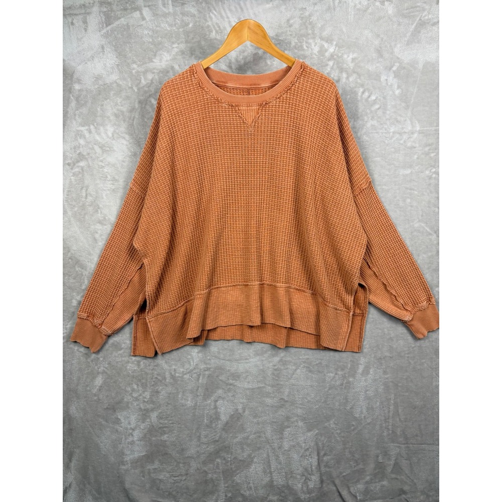This Feels Seriously Lived In AE Oversized Boxy Waffle Knit Top Orange Size L